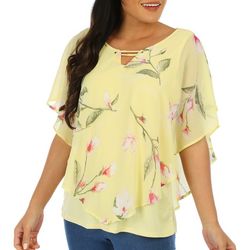 Juniper + Lime Womens Floral Print Pattern Poncho Top