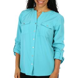 Juniper + Lime Womens Solid 3/4 Sleeve Silky Stretch Top