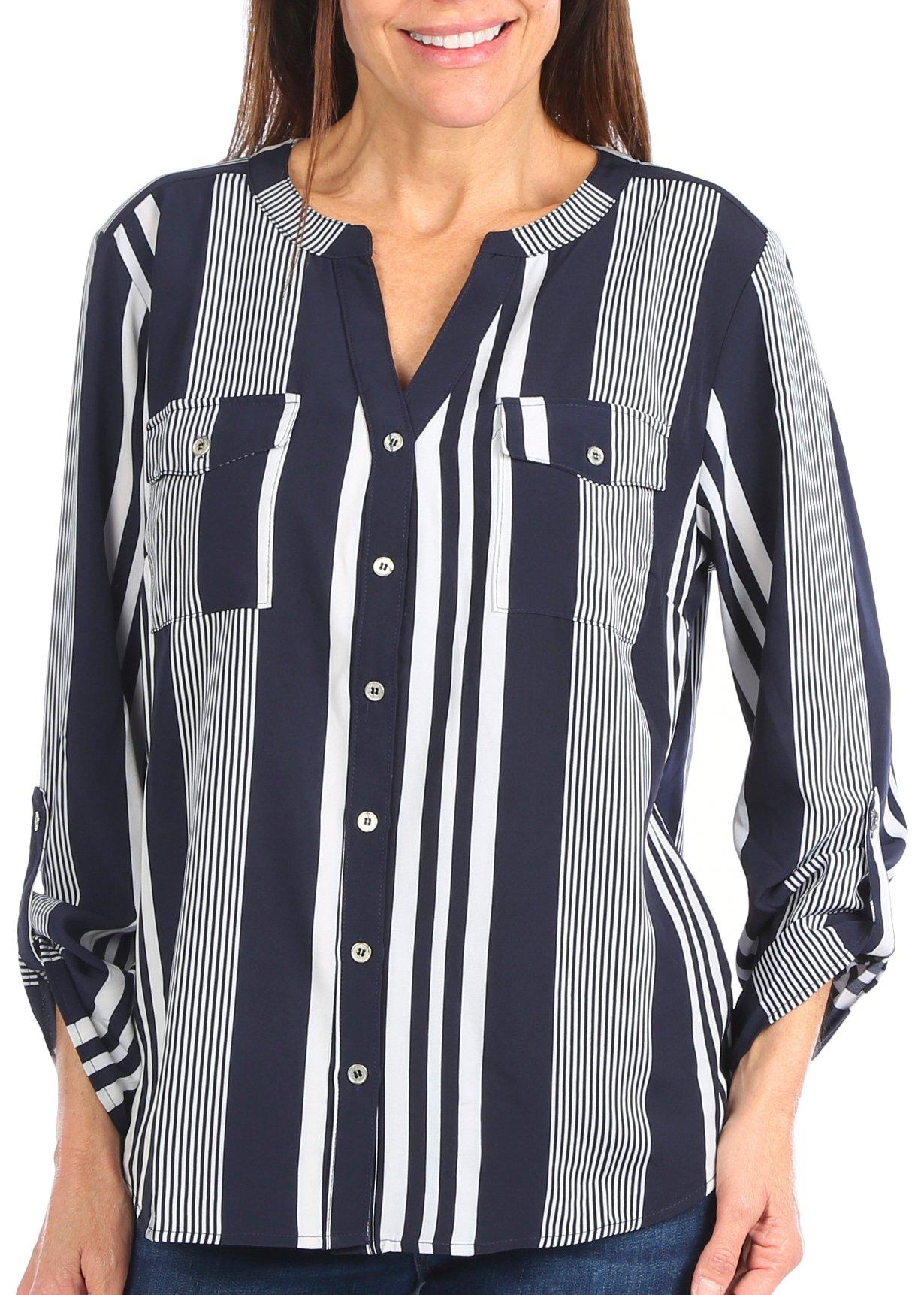 Juniper + Lime Womens Stripes 3/4 Sleeve Silky Stretch Top