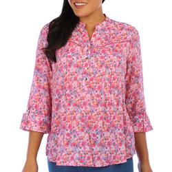 Womens Floral Print 3/4 Sleeve Henley Top