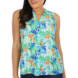 Womens Tropical Fronds Sleeveless Top