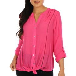 Womens Solid Roll-Tab 3/4 Sleeve Top