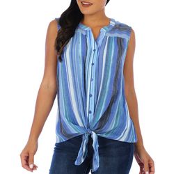Juniper + Lime Womens Striped Tie-Front Sleeveless Top