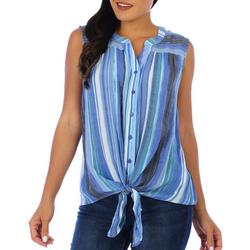 Womens Striped Tie-Front Sleeveless Top