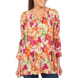 Womens Abstract Print 3/4 Crinkle Top