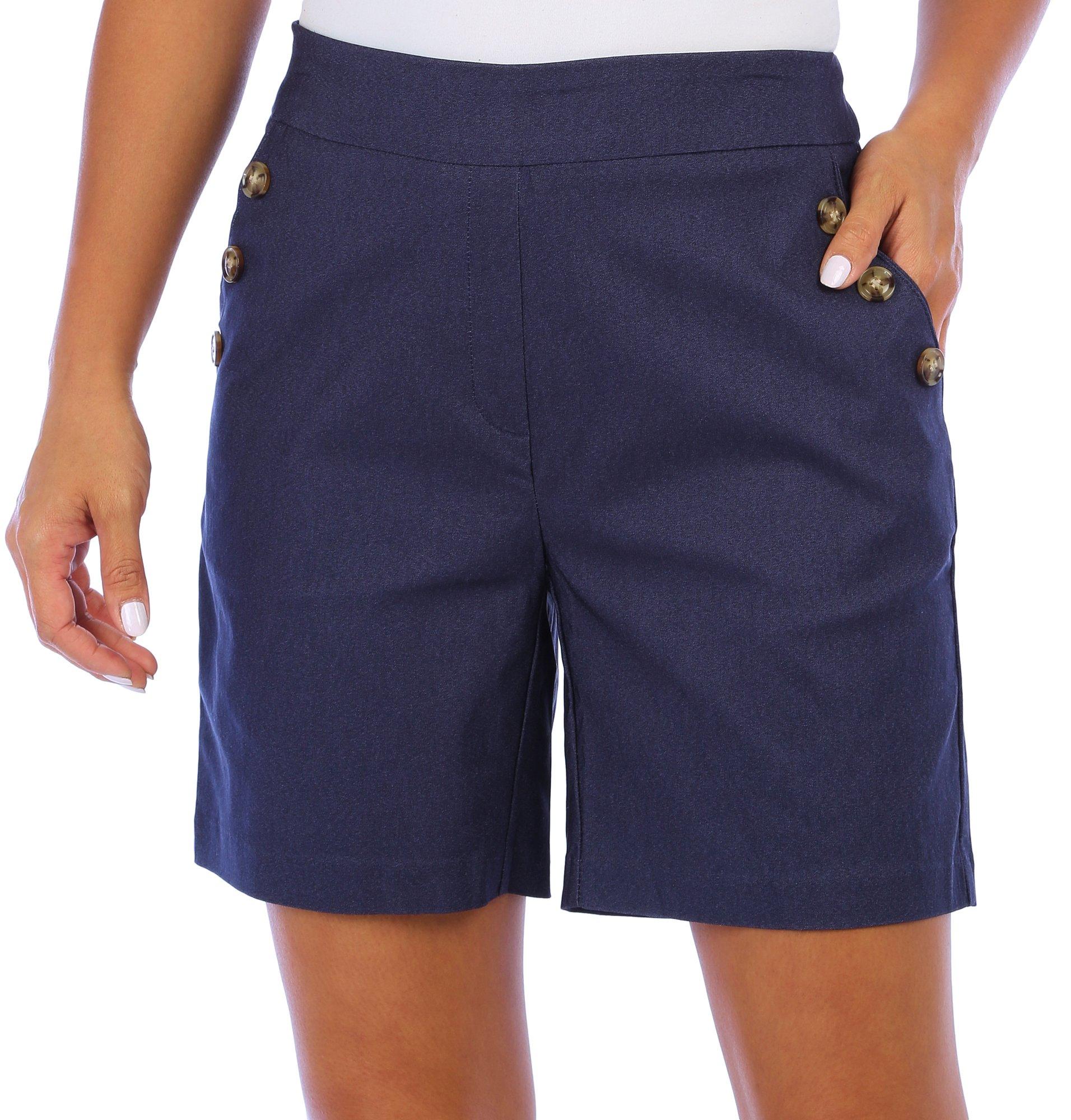 Womens 7 in. Solid Button Shorts