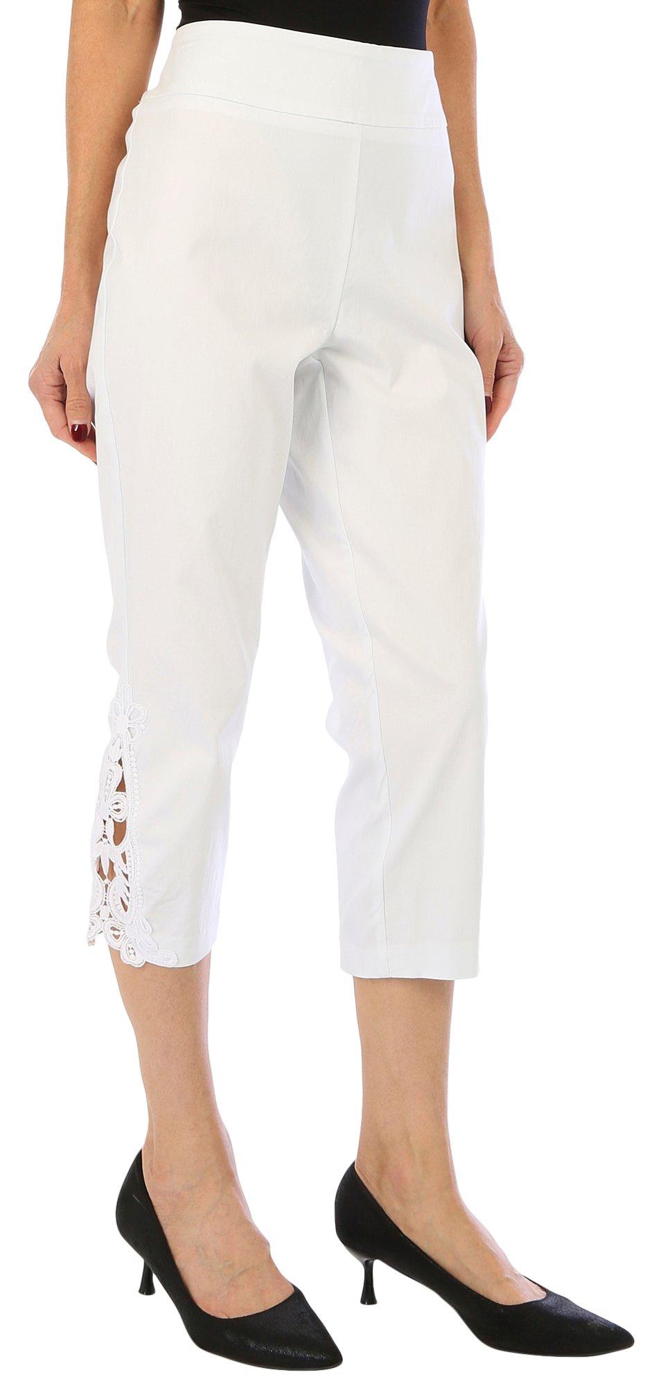 Womens Solid Pull On Lace Accent Capris