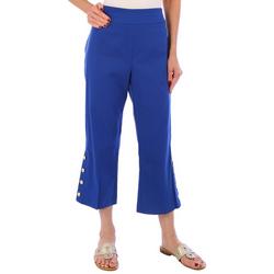 Womens Solid Pull On Button Accent Capris