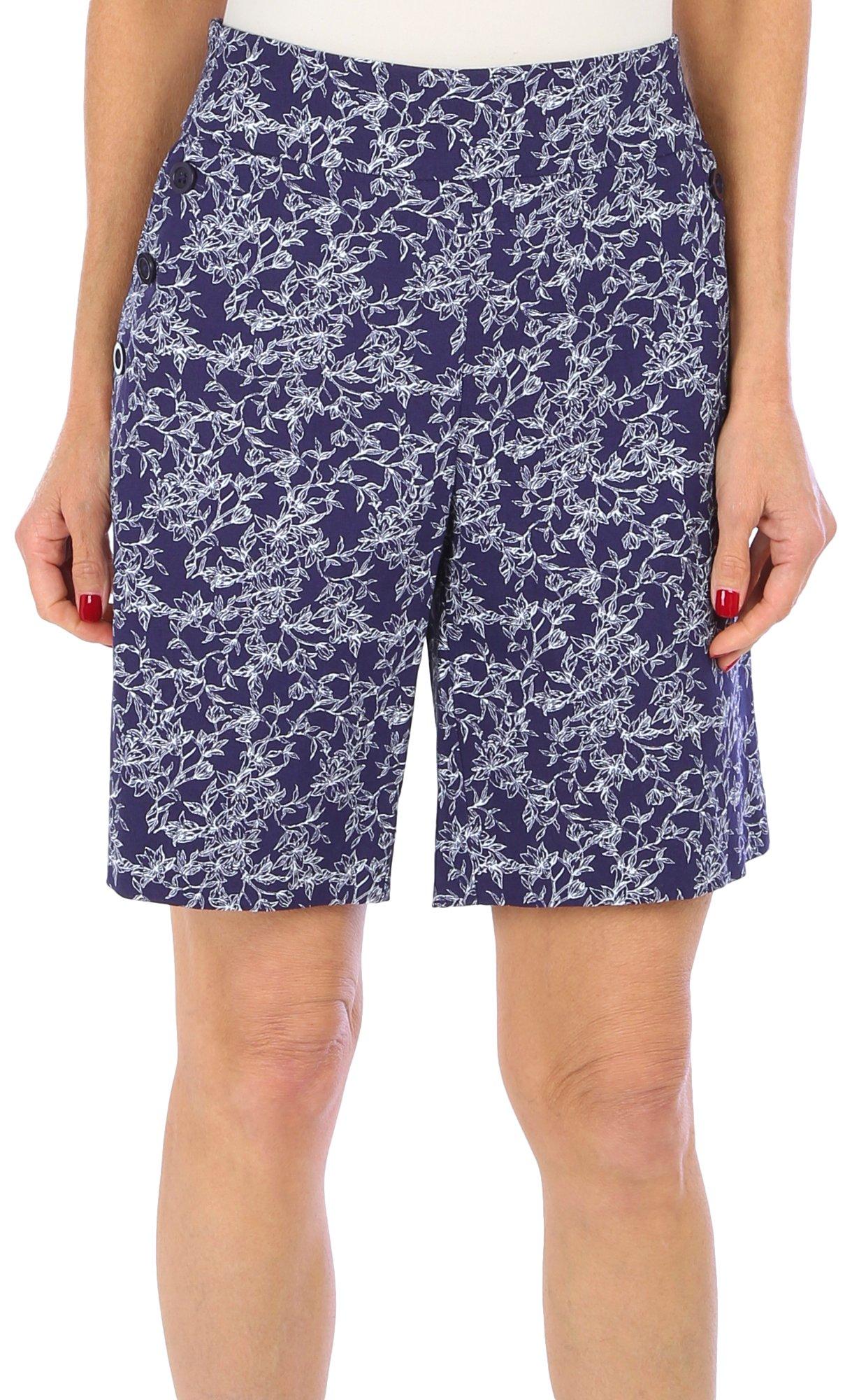 Womens Button Accent Floral Shorts