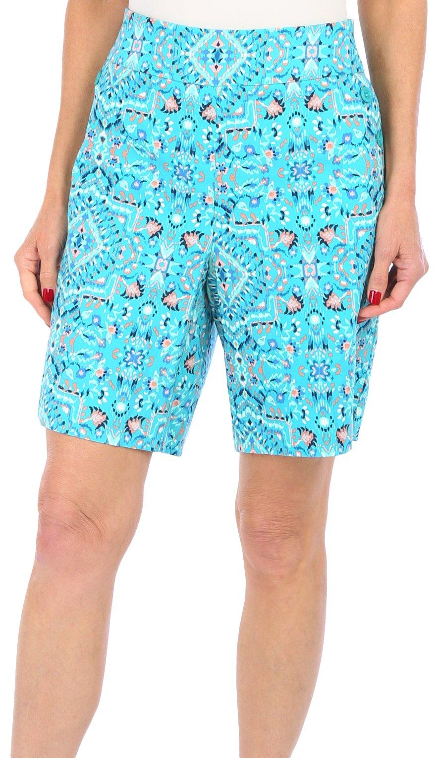 Counterparts Womens Button Accent Abstract Print Shorts