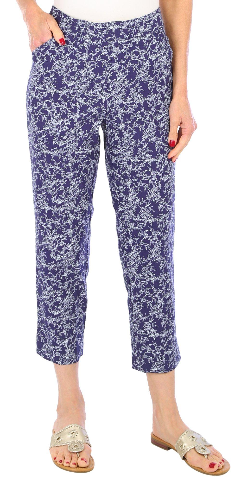 Womens Floral Print Pull-On 21 in. Capris