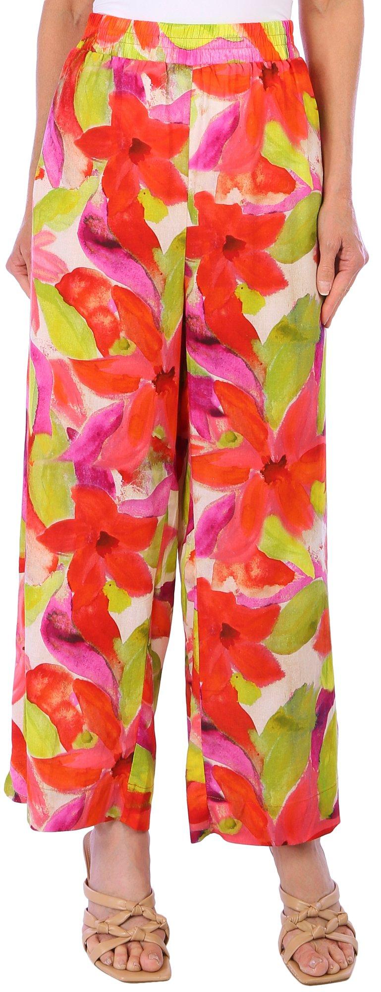 Sunny Leigh Womens Tropical Floral Linen Pants