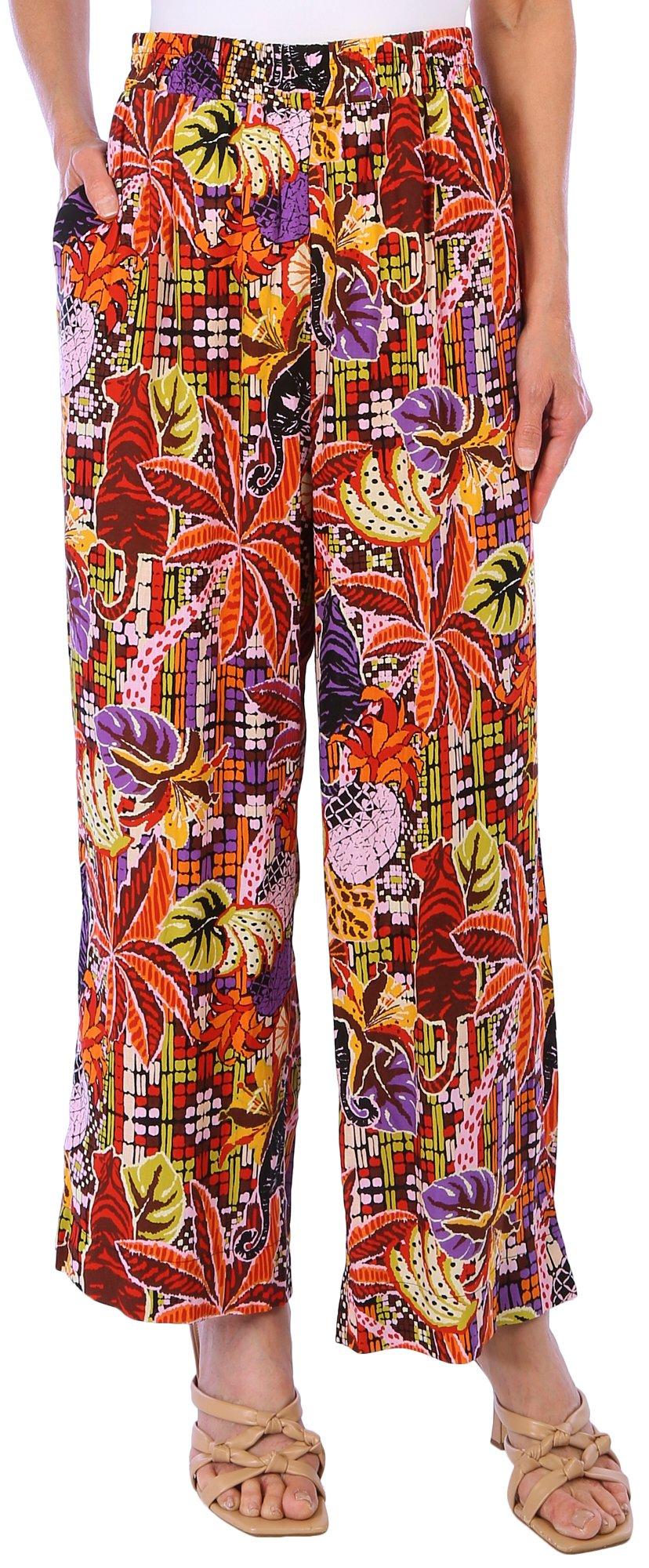 Womens Mixed Tropical Print Linen Pants