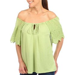 Blue Sol Womens Off the Shoulder Mixed Lace Top