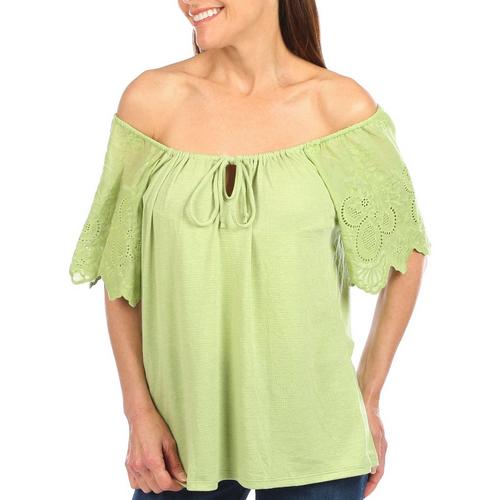 Blue Sol Womens Off the Shoulder Mixed Lace