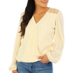 Blue Sol Womens 3/4 Pleated Wrap Sleeve Top