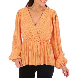 Blue Sol Womens Pleated Wrap Long Sleeve Top