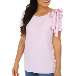 Blue Sol Solid Ribbed Ruffle Tie Short Sleeve Top