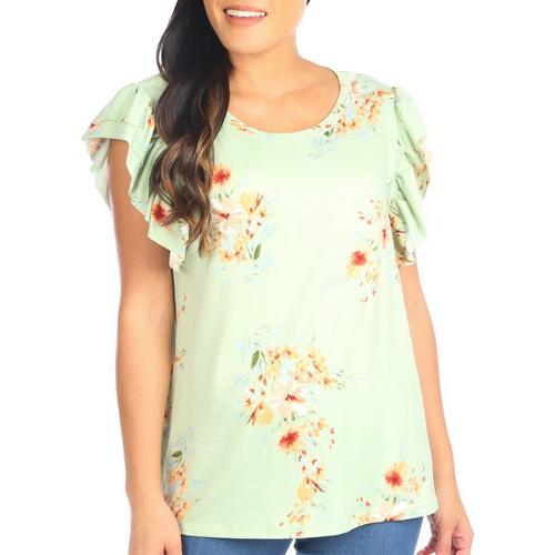 Blue Sol Womens Double Ruffle Floral Short Sleeve