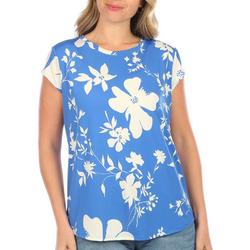 Womens Colorful Floral Print Cap Sleeve Top