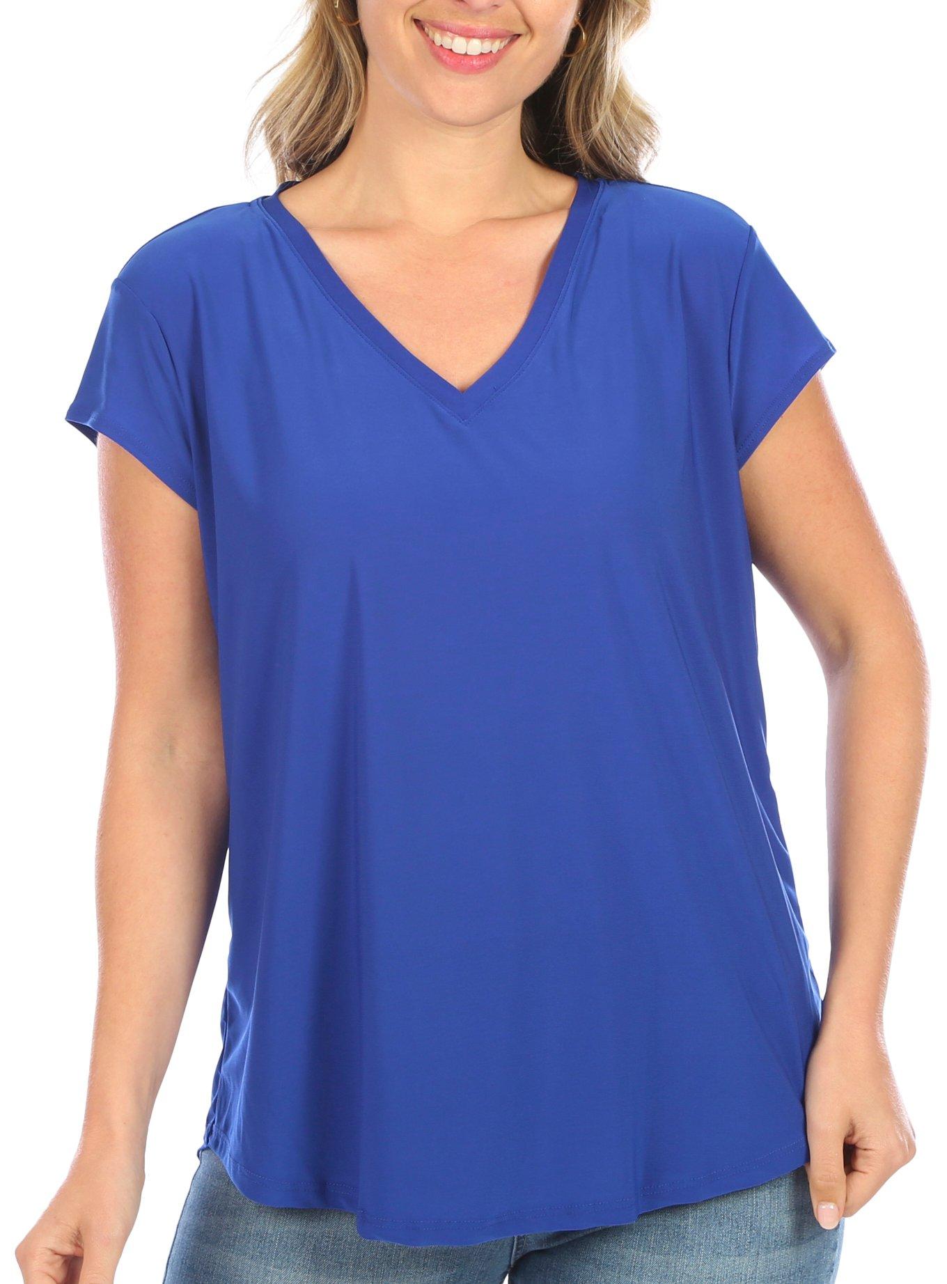 Blue Sol Womens Solid Cap Sleeve V-Neck Top