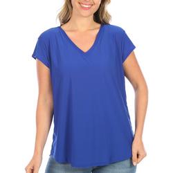 Womens Solid Cap Sleeve V-Neck Top