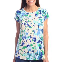 Blue Sol Womens Bright Floral Print Cap Sleeve Top