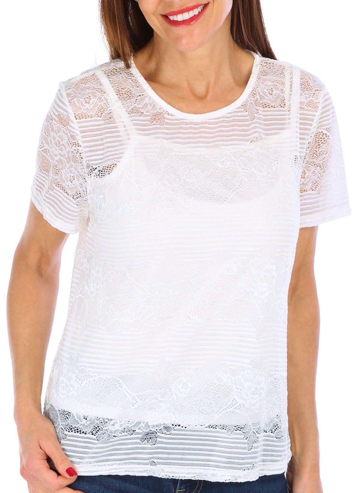 Blue Sol Womens Lace Short Sleeve Top
