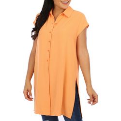 Blue Sol Womens Solid Button Down Tunic