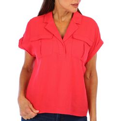 Ellen Tracy Womens Solid Collared Shirt