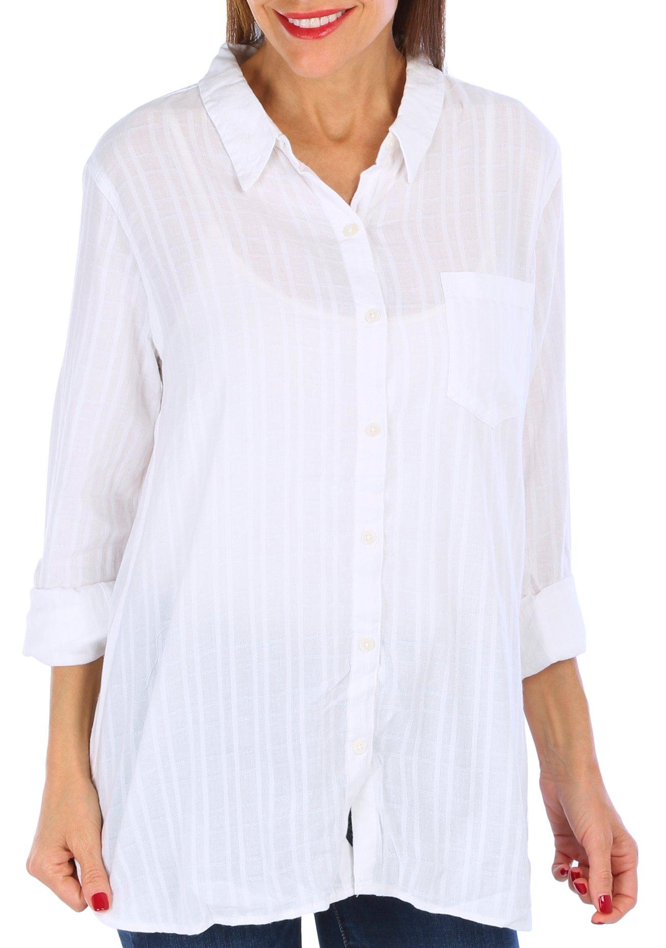 Womens Long Sleeve Solid Button Down Top