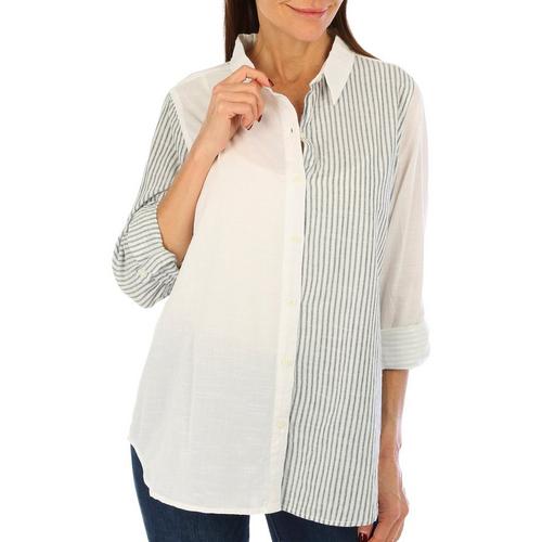 Blue Sol Womens Long Sleeve Candy Stripe Button