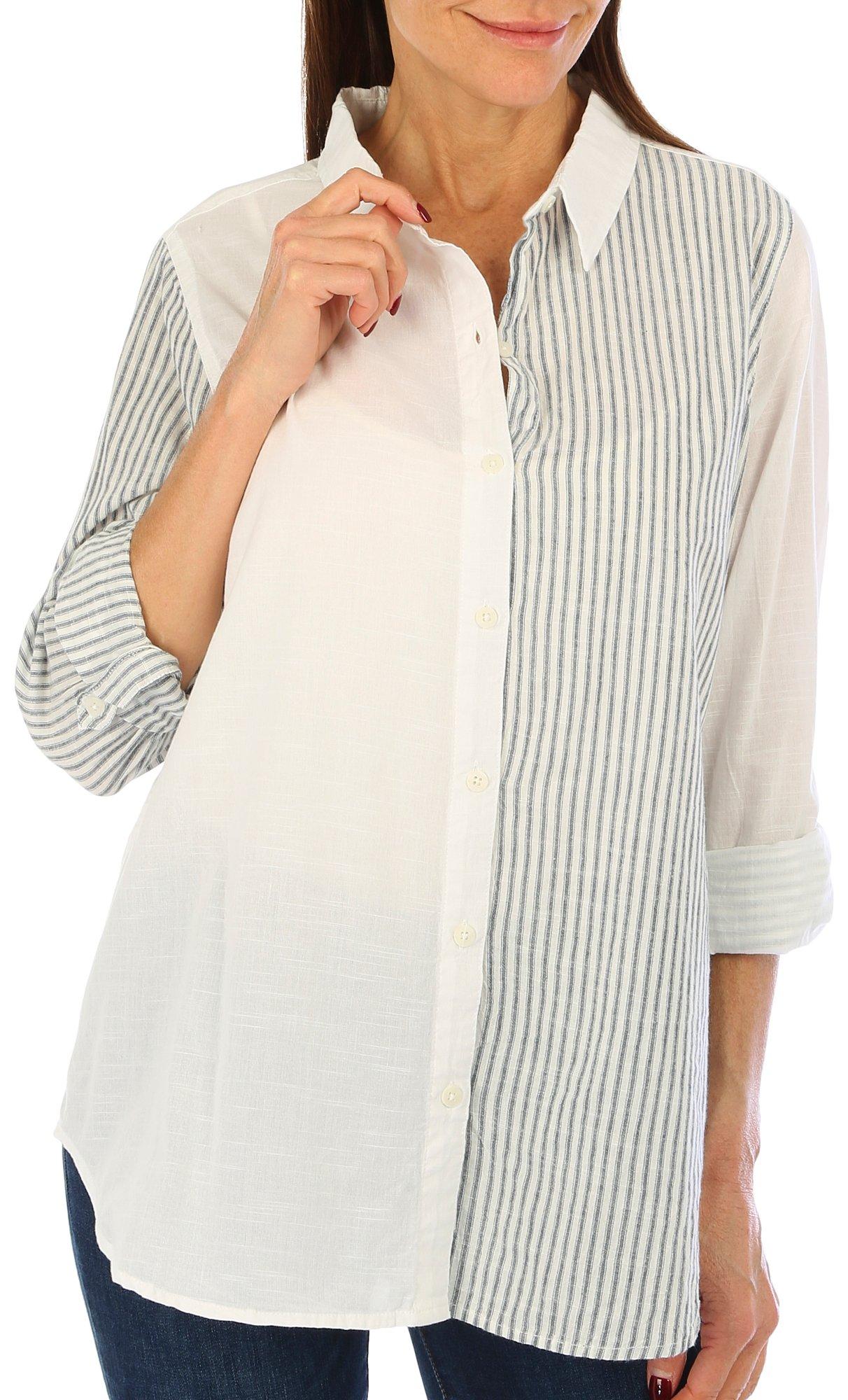 Womens Long Sleeve Candy Stripe Button Down Top
