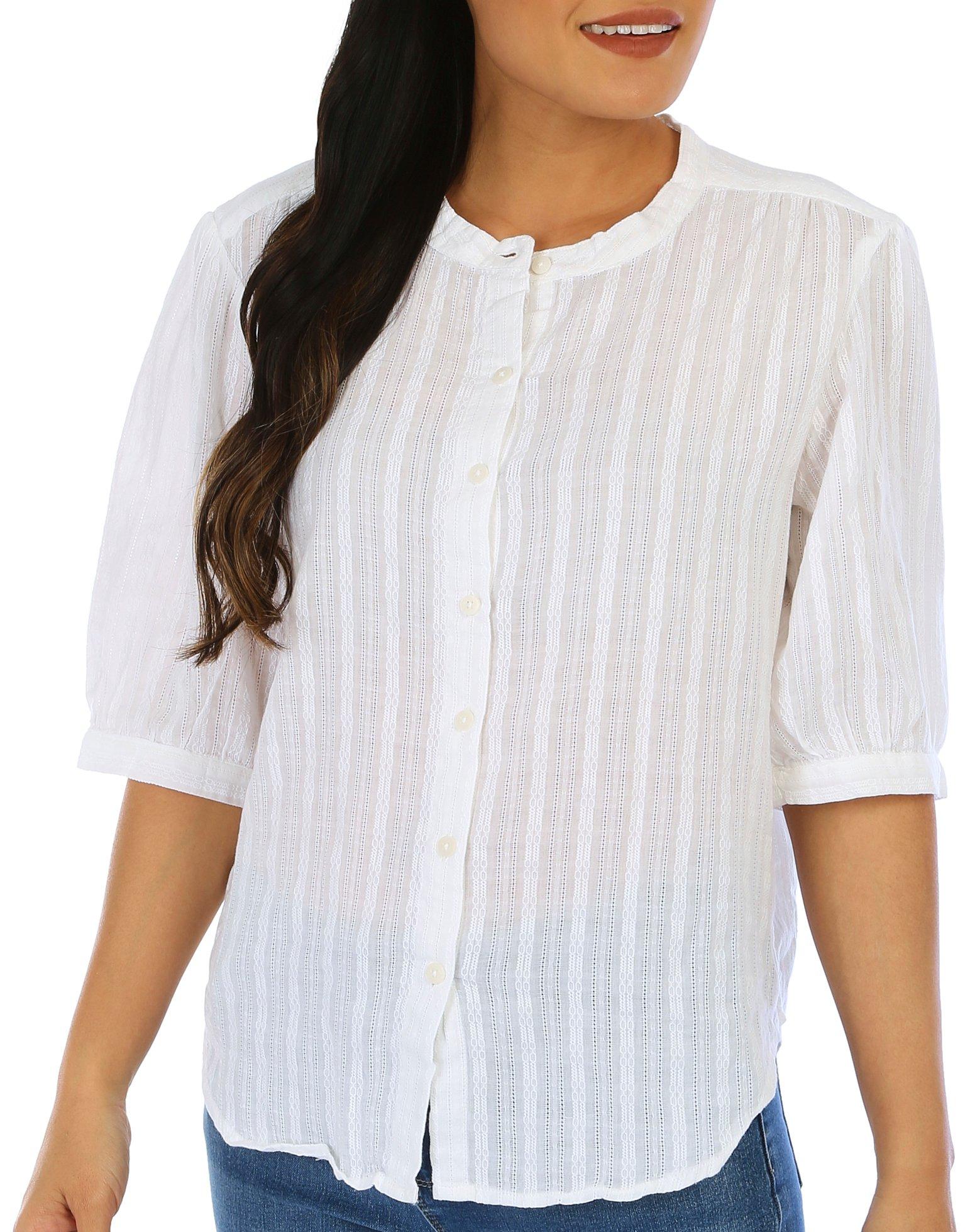 Womens Blue Sol Bloon Sleeve Button-Up Top