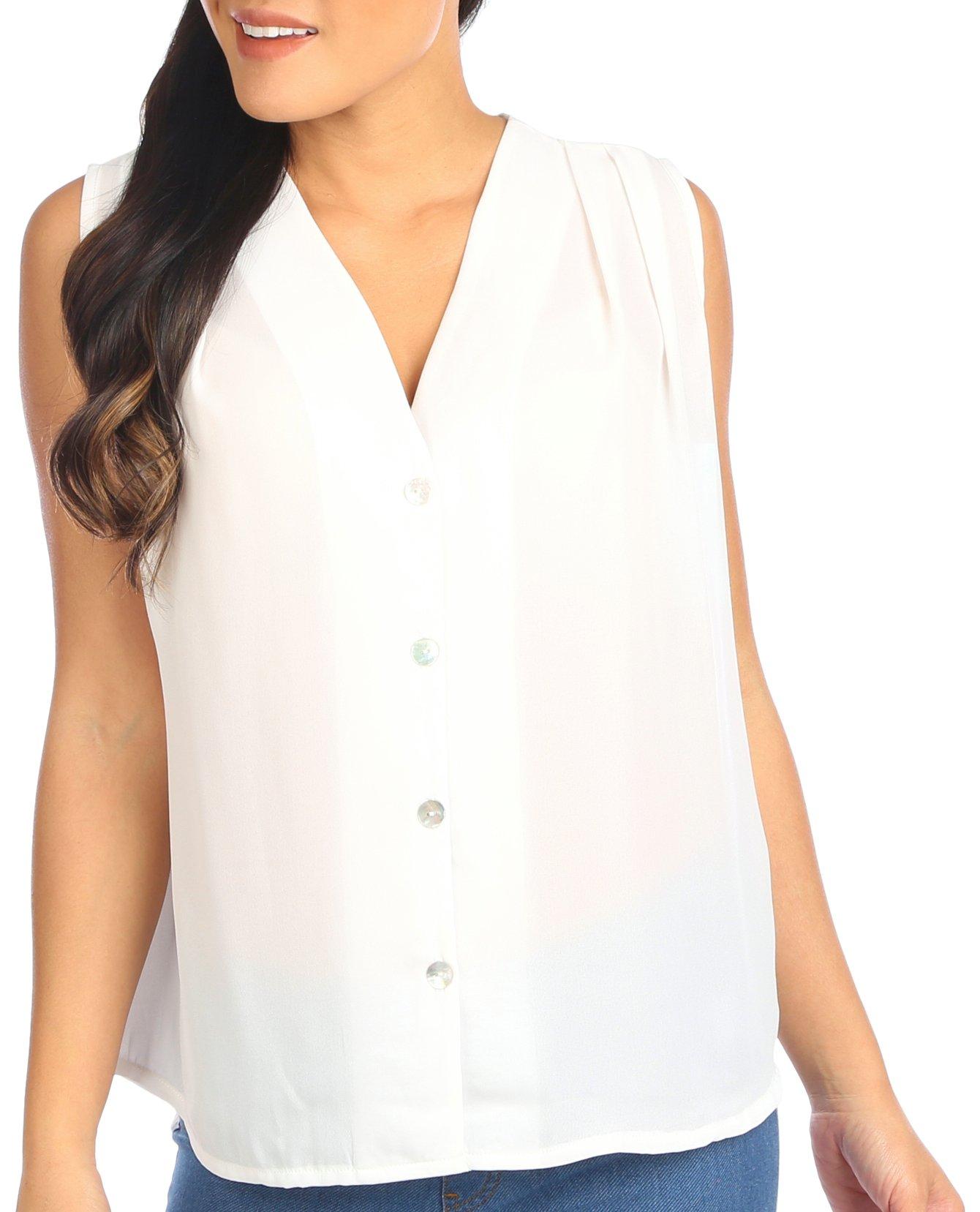 Blue Sol Womens Solid Button Down Sleeveless Top