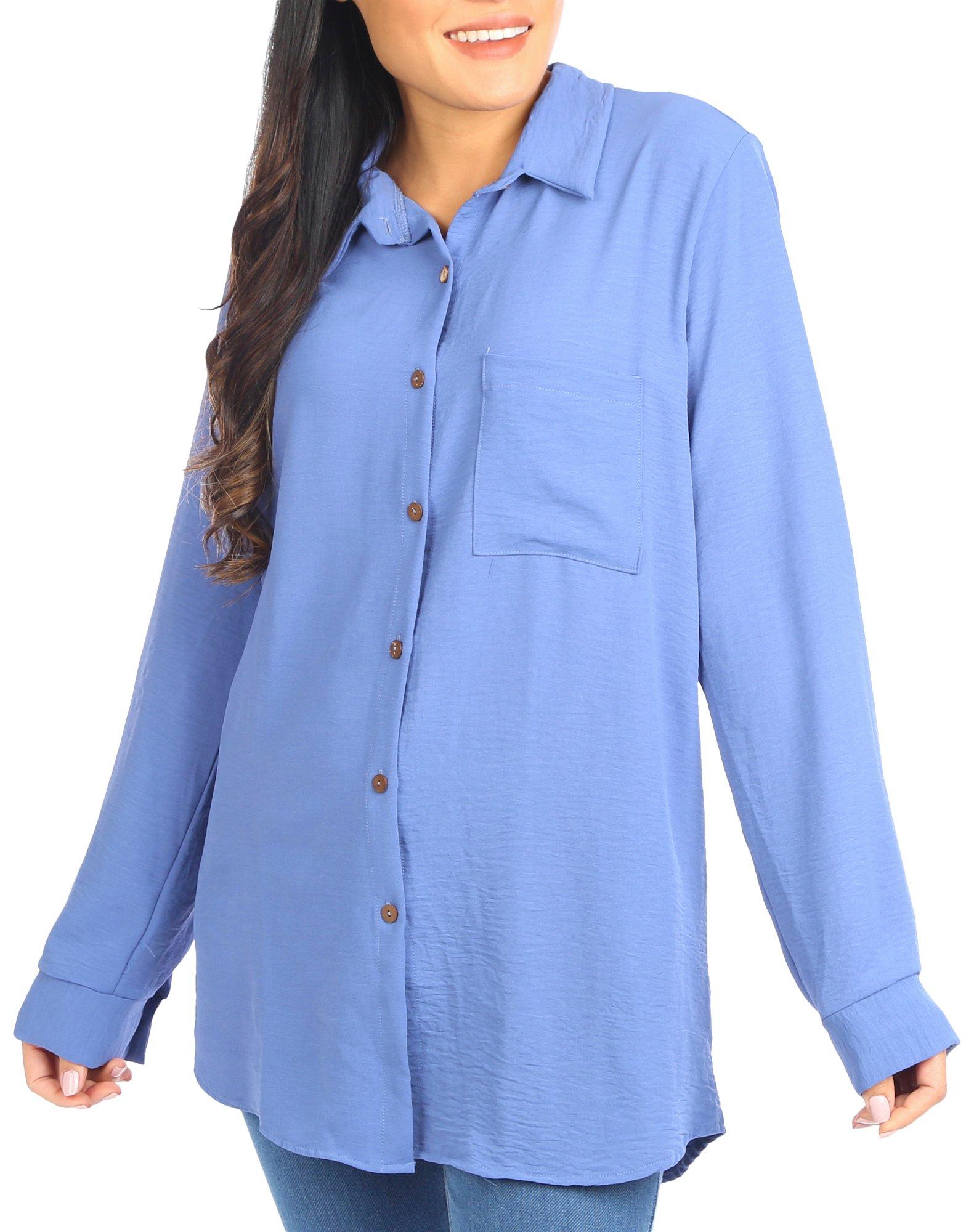 Blue Sol Womens Airflow Button 1 Pocket Long Sleeve Top