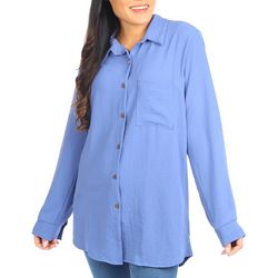 Blue Sol Womens Airflow Button 1 Pocket Long Sleeve Top
