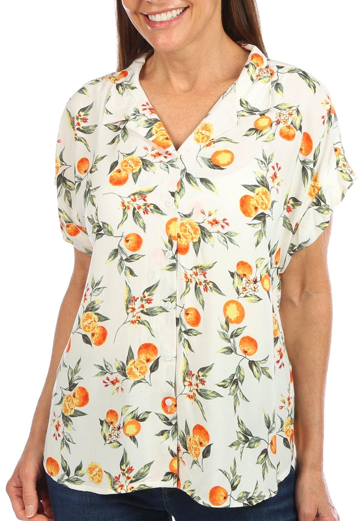 Womens Button Down Citrus Short Sleeve Top