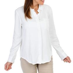 Womens Button Down Collared Long Sleeve Woven Top