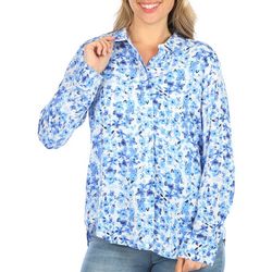 Blue Sol Womens Long Sleeve Floral Print Button Down Top