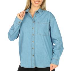Womens Solid Button Down Long Sleeve