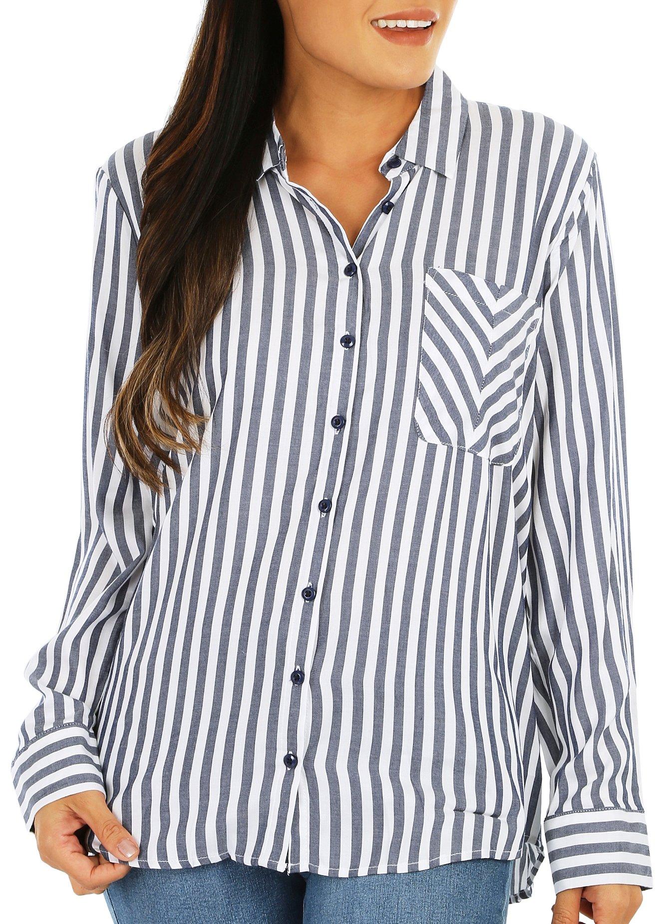 Womens Striped Button Down Long Sleeve Top