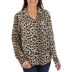 Womens Long Sleeve Leopard Print Button Down Top