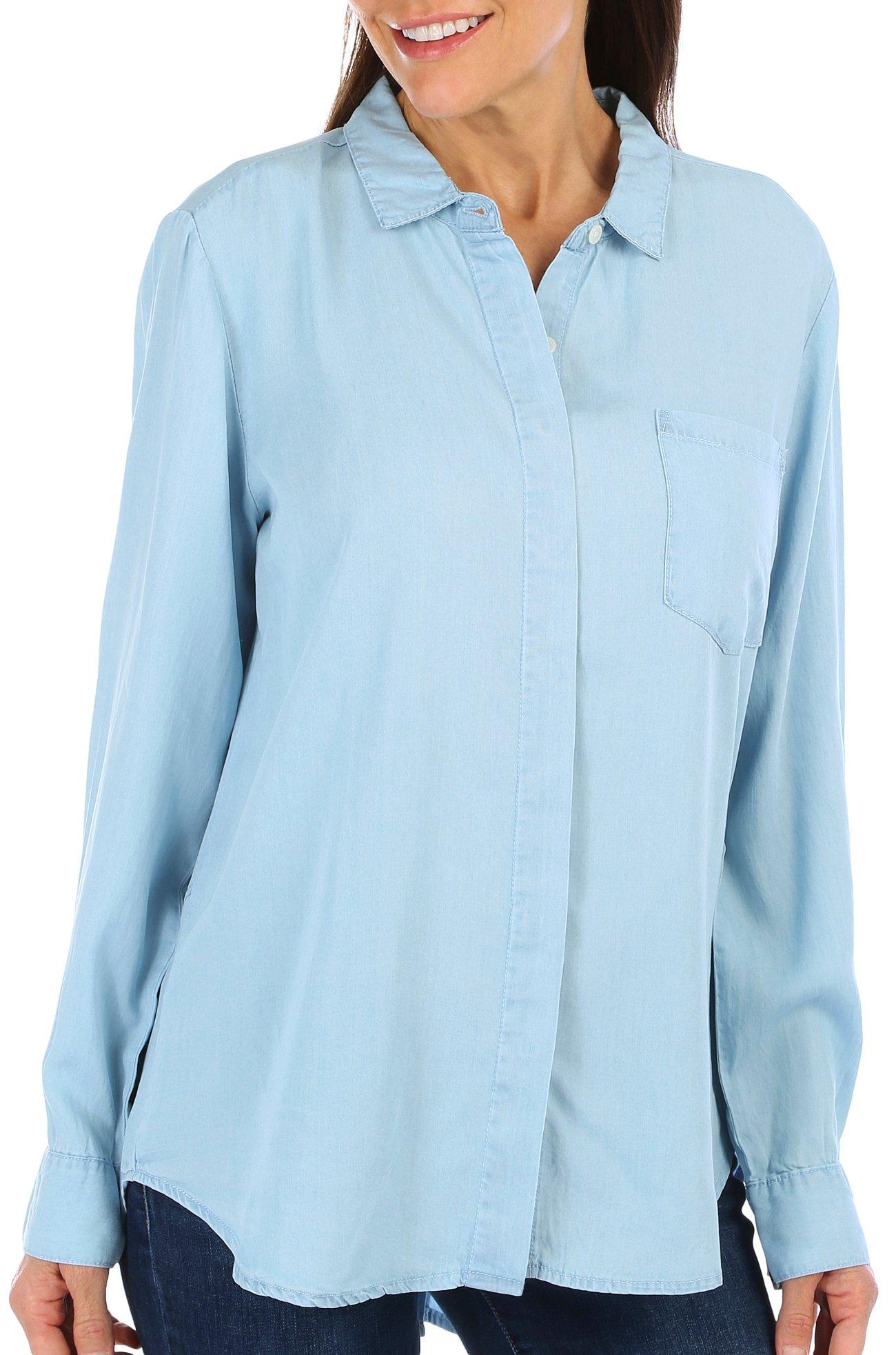 Blue Sol Womens Solid Button Down Long Sleeve