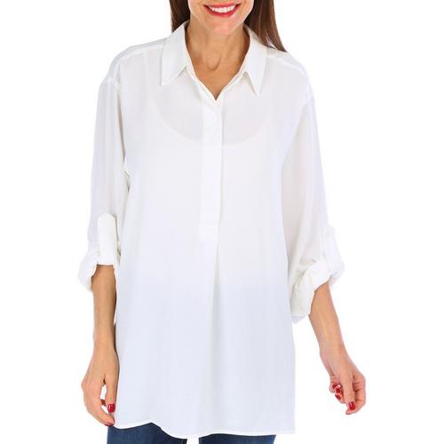 Max Studio Womens Solid Button Placket 3/4 Sleeve