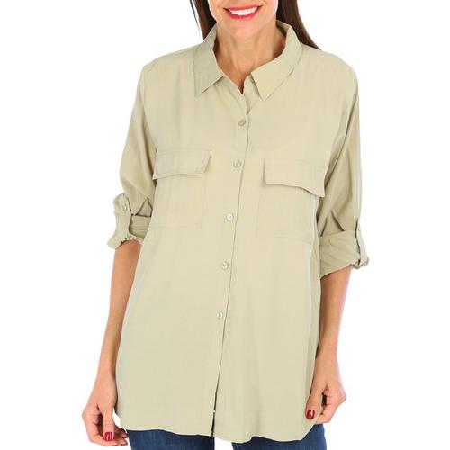 Max Studio Womens Solid Button Down 3/4 Sleeve