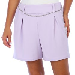 Blue Sol Womens Solid 7 in. Crystal Belt Shorts