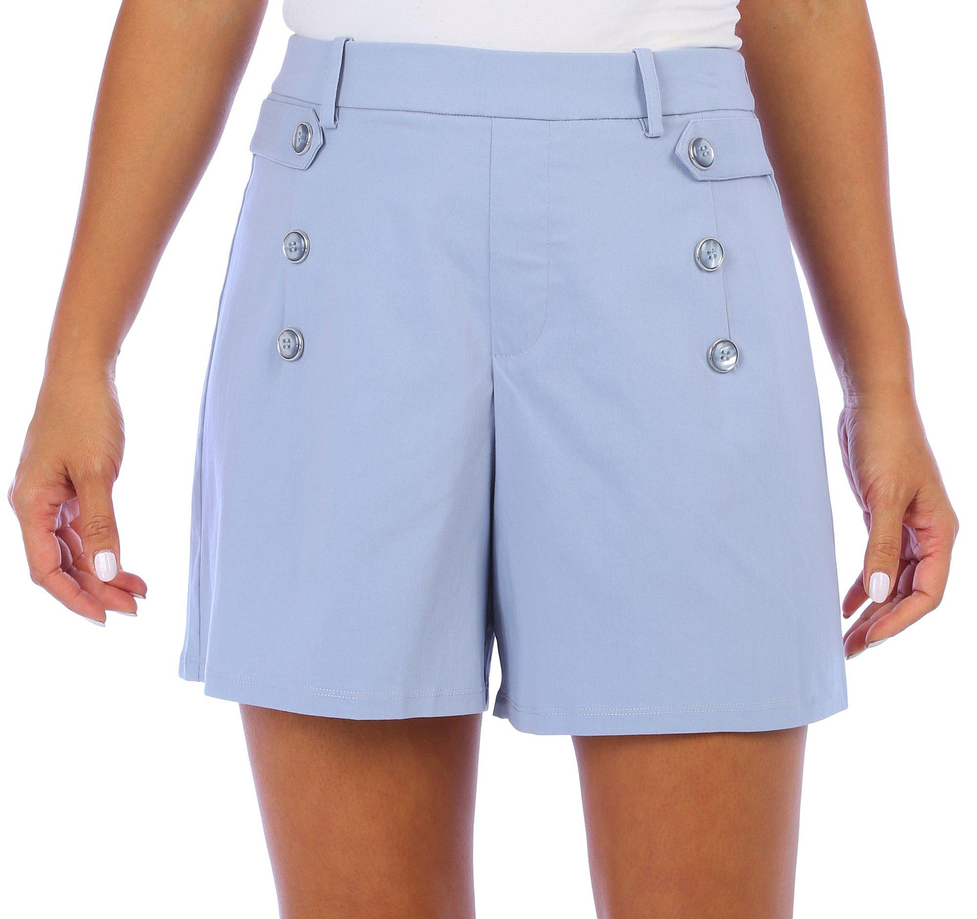 Womens Solid Sailor Embellished Button Shorts