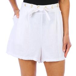 Womens Tied Solid Linen Shorts