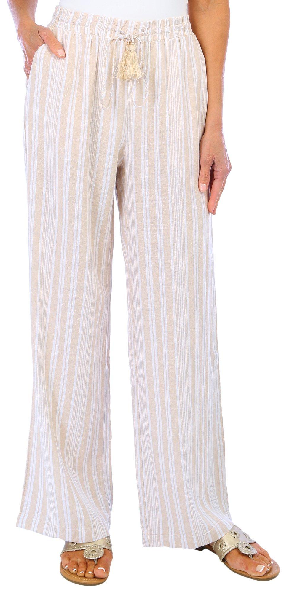 Ellen Tracy Womens Striped Linen Pants